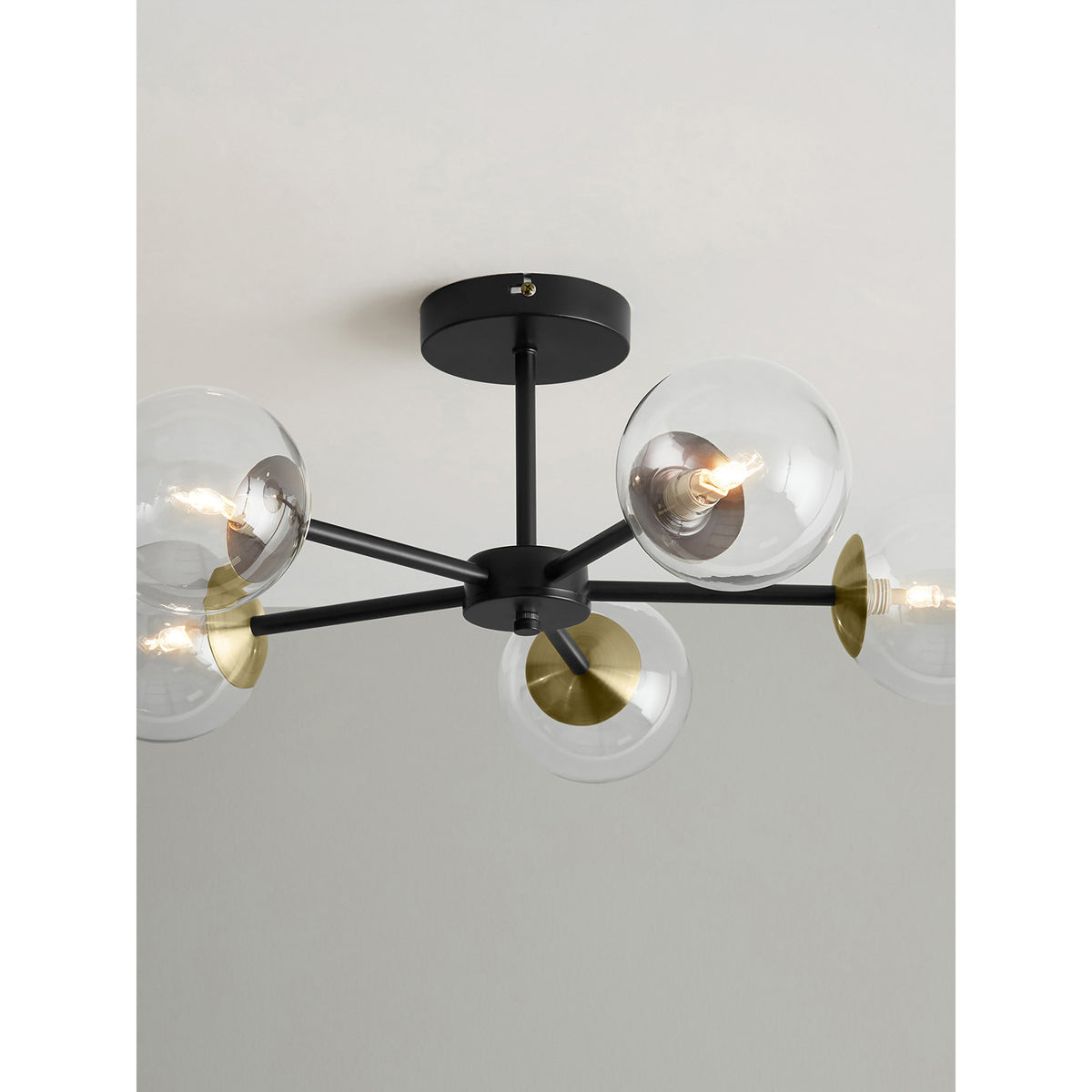 MADE.COM Black Antique Brass Globe 5 Light Flush Ceiling