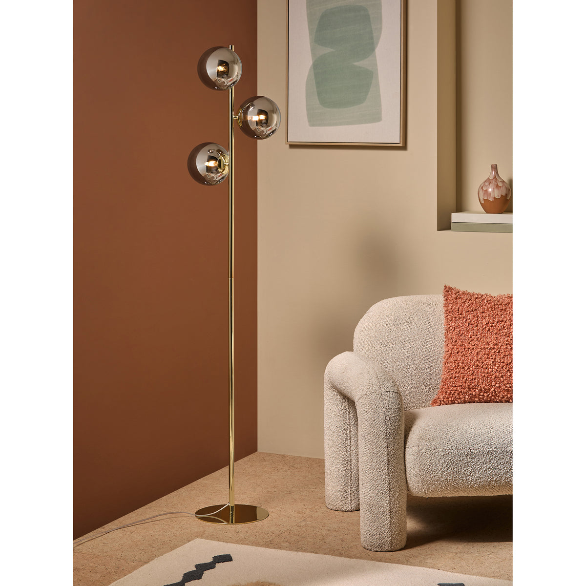 MADE.COM Grey/Brass Globe Floor Light