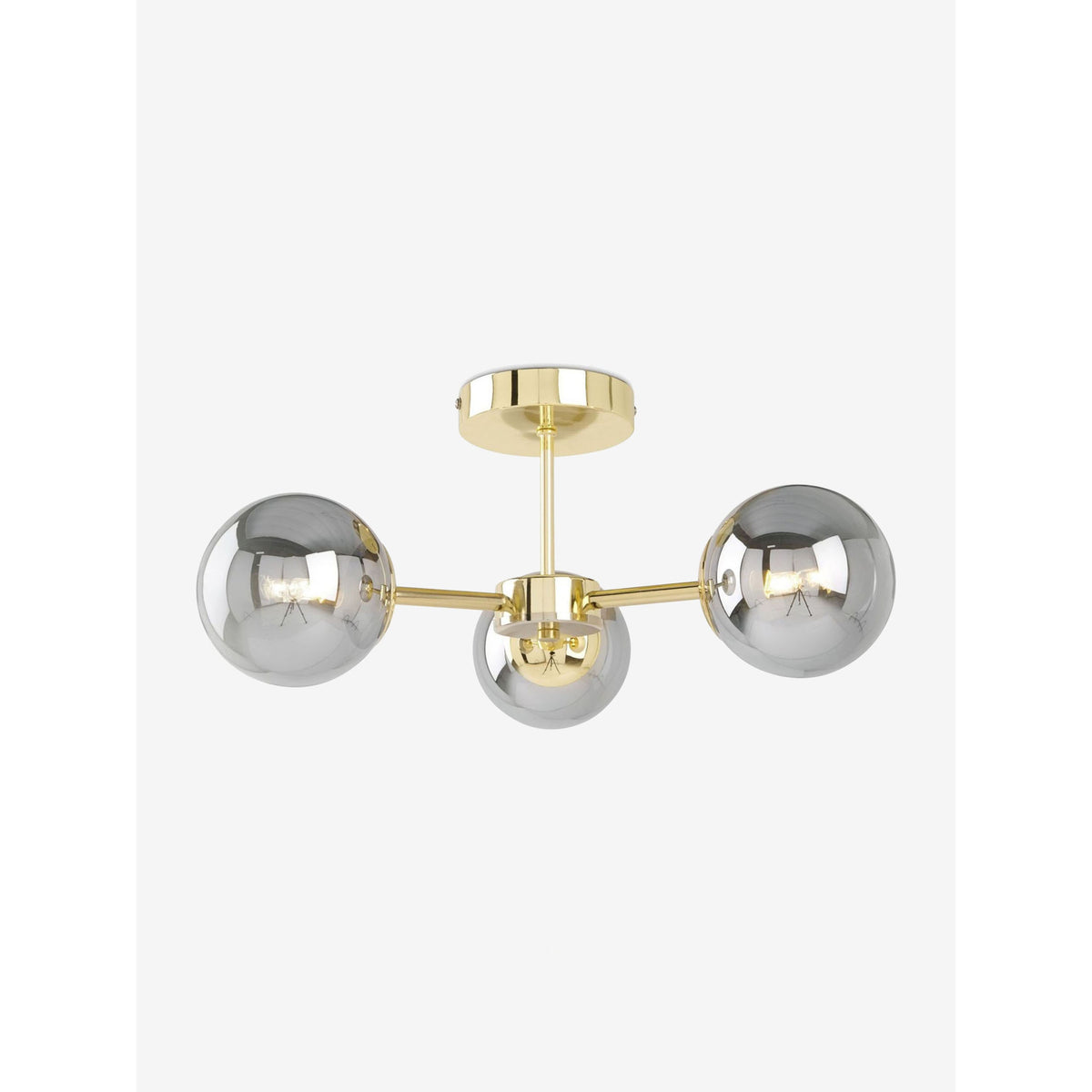 MADE.COM Brass/Smoked Glass Globe 3 Light Flush Ceiling