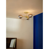 MADE.COM Brass/Smoked Glass Globe 3 Light Flush Ceiling