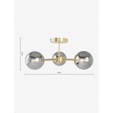 MADE.COM Brass/Smoked Glass Globe 3 Light Flush Ceiling