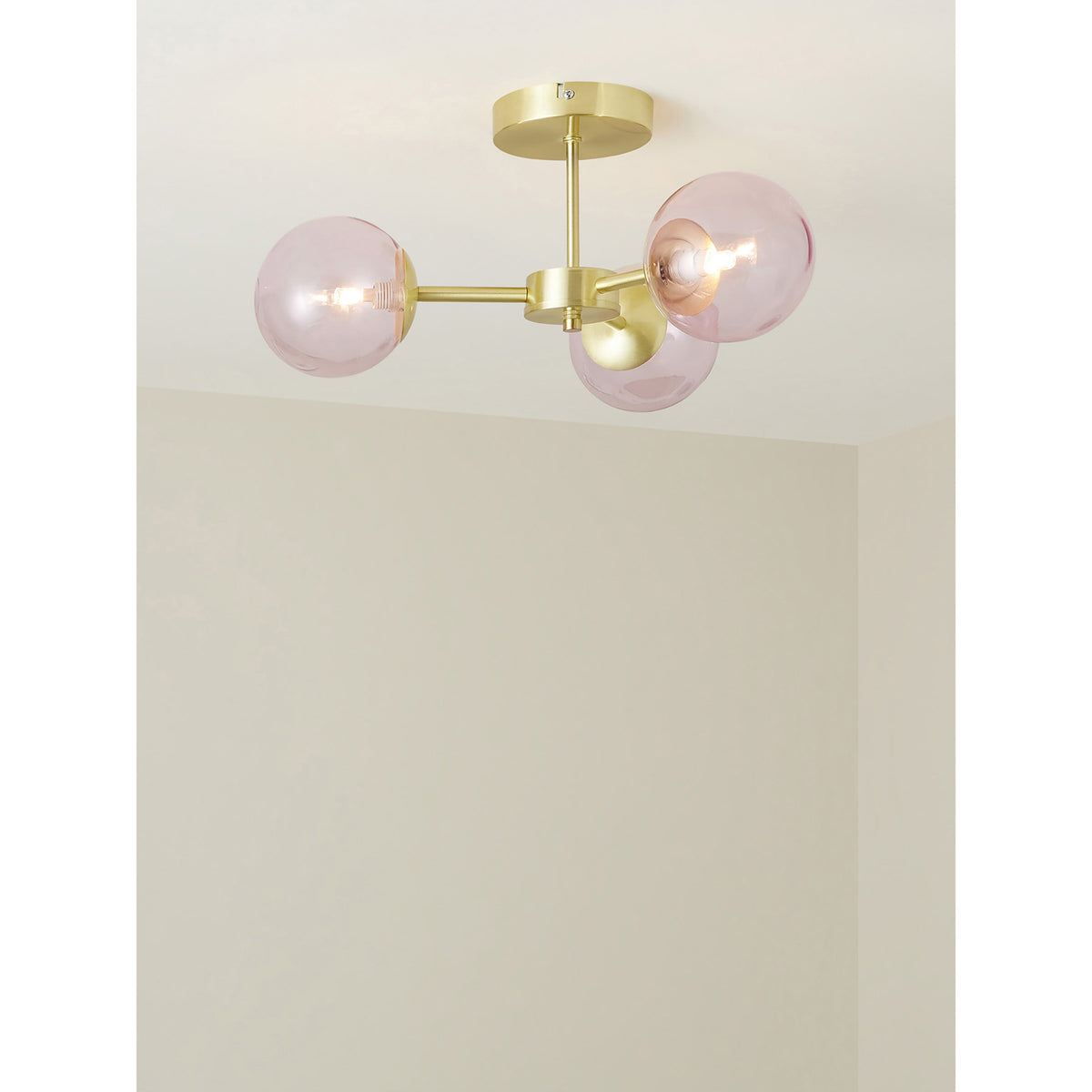 MADE.COM Pink Globe 3 Light Flush Ceiling