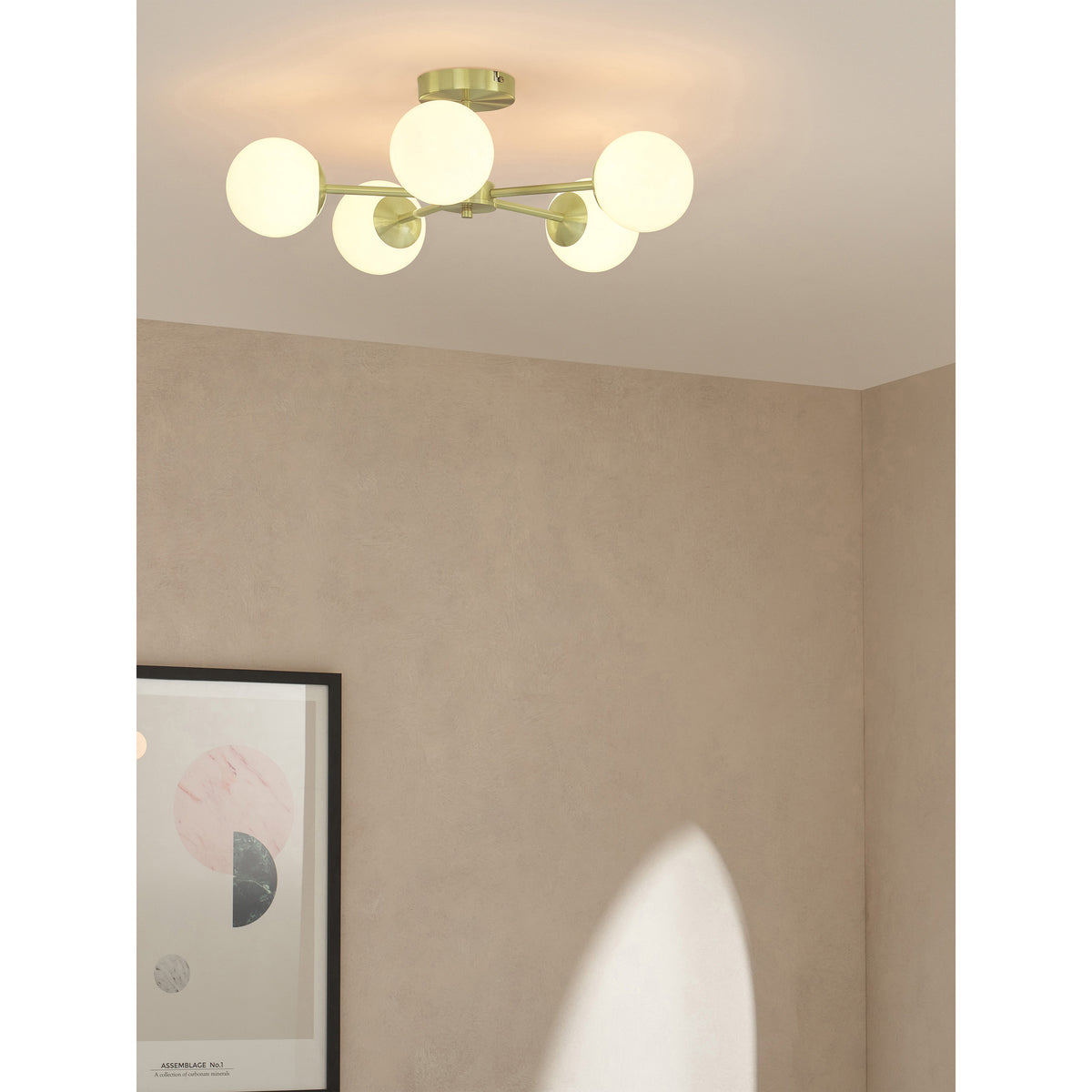 MADE.COM Brass/Opal Globe 5 Light Flush Ceiling