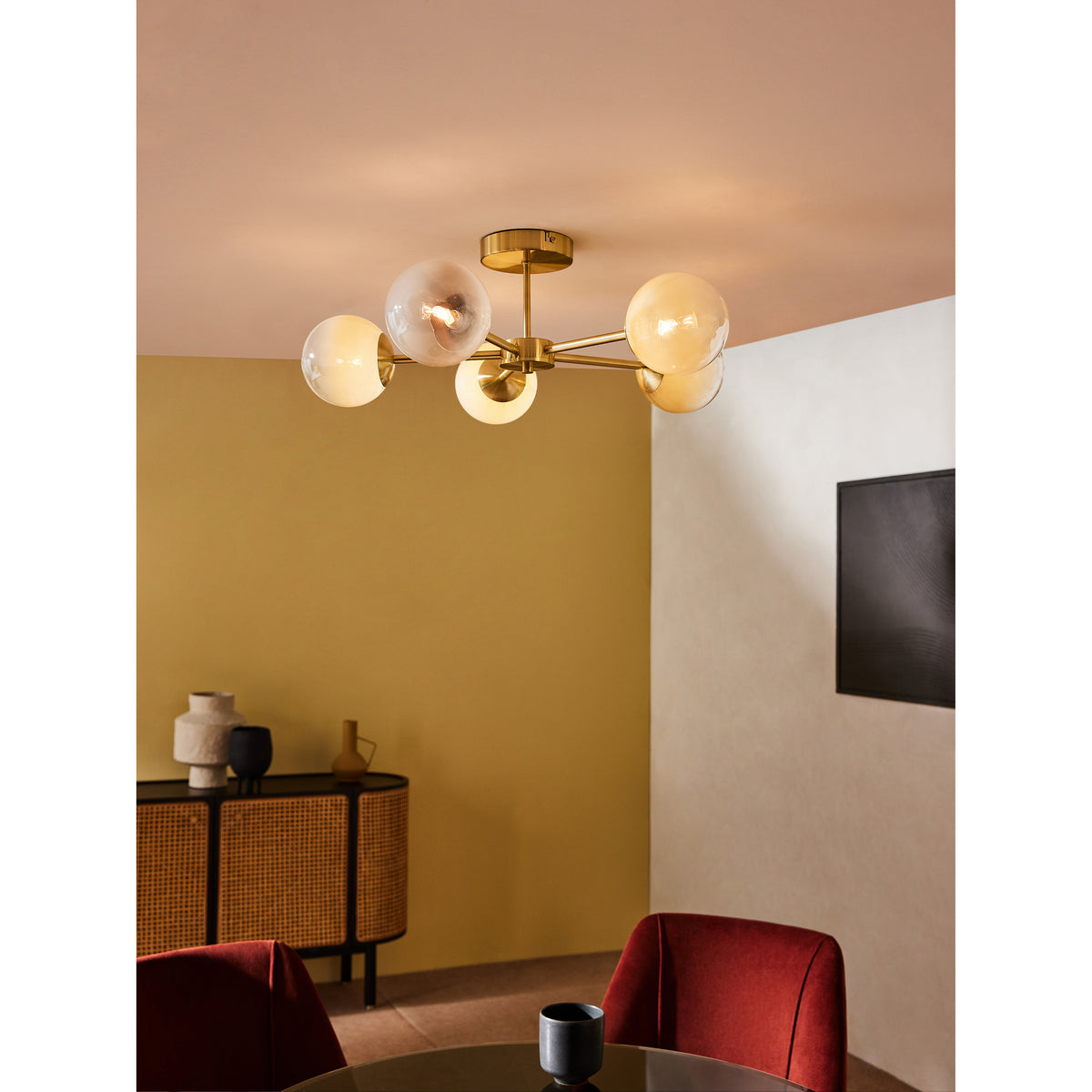 MADE.COM Brass/Green Ombre Globe 5 Light Flush Ceiling
