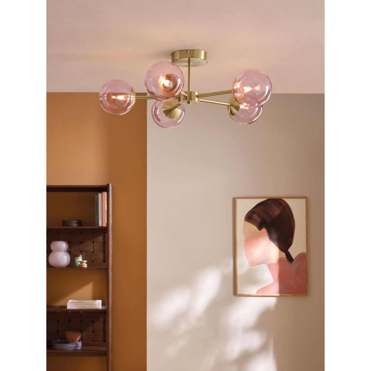 MADE.COM Pink Globe 5 Light Flush Ceiling