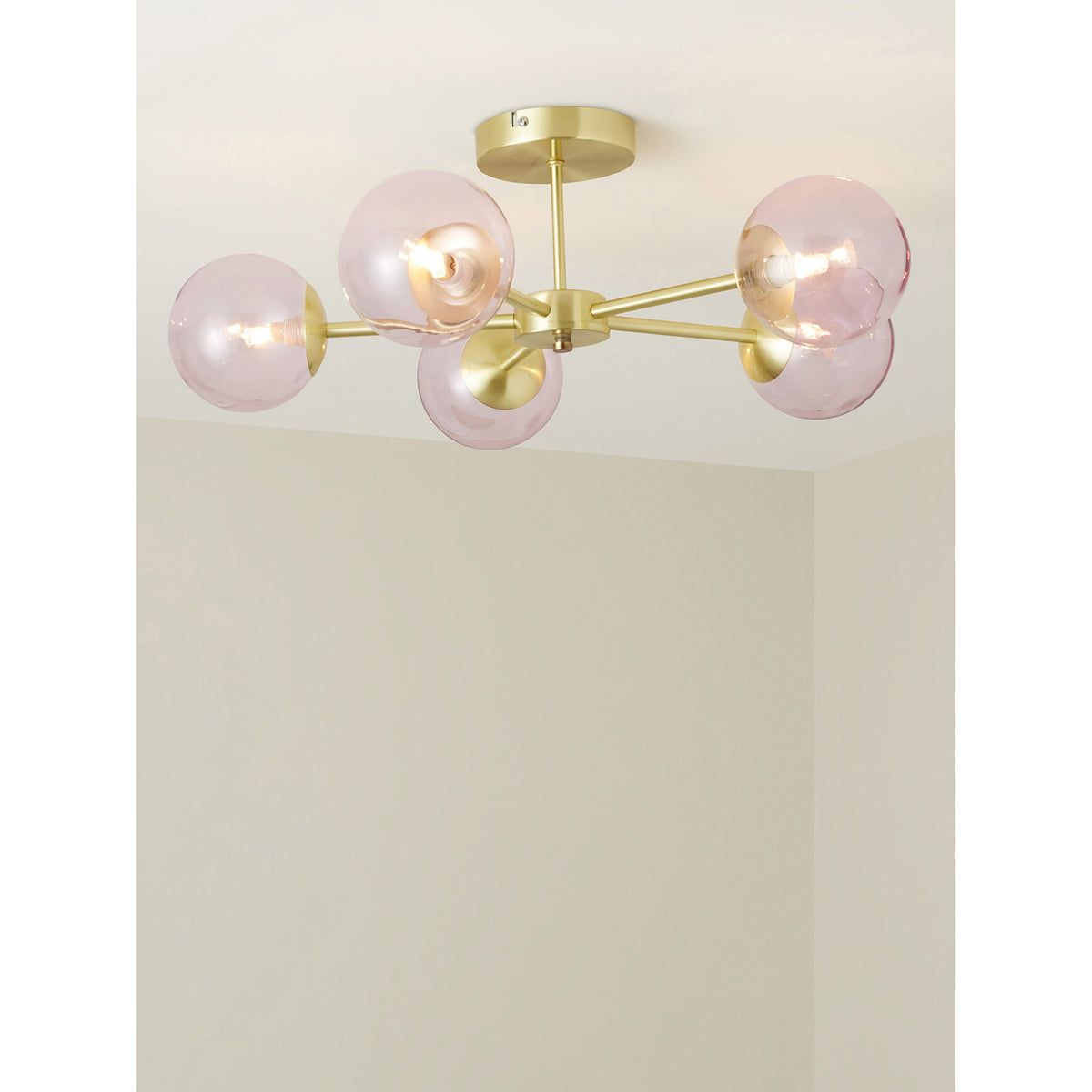 MADE.COM Pink Globe 5 Light Flush Ceiling