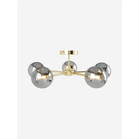 MADE.COM Brass/Smoked Glass Globe 5 Light Flush Ceiling