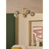 MADE.COM Brass/Smoked Glass Globe 5 Light Flush Ceiling