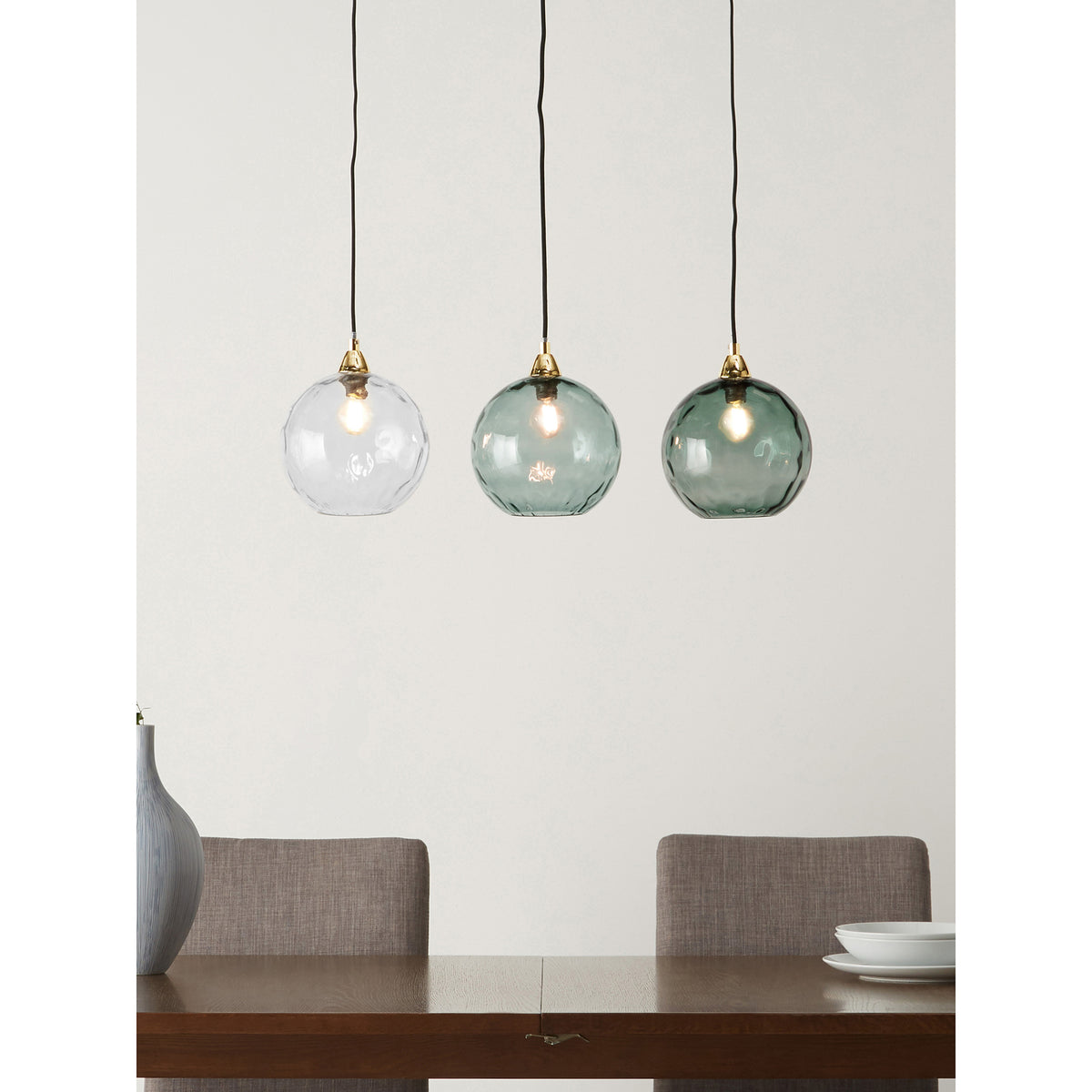 MADE.COM Blue Ilaria 3 Light Linear Pendant Bar Ceiling Light