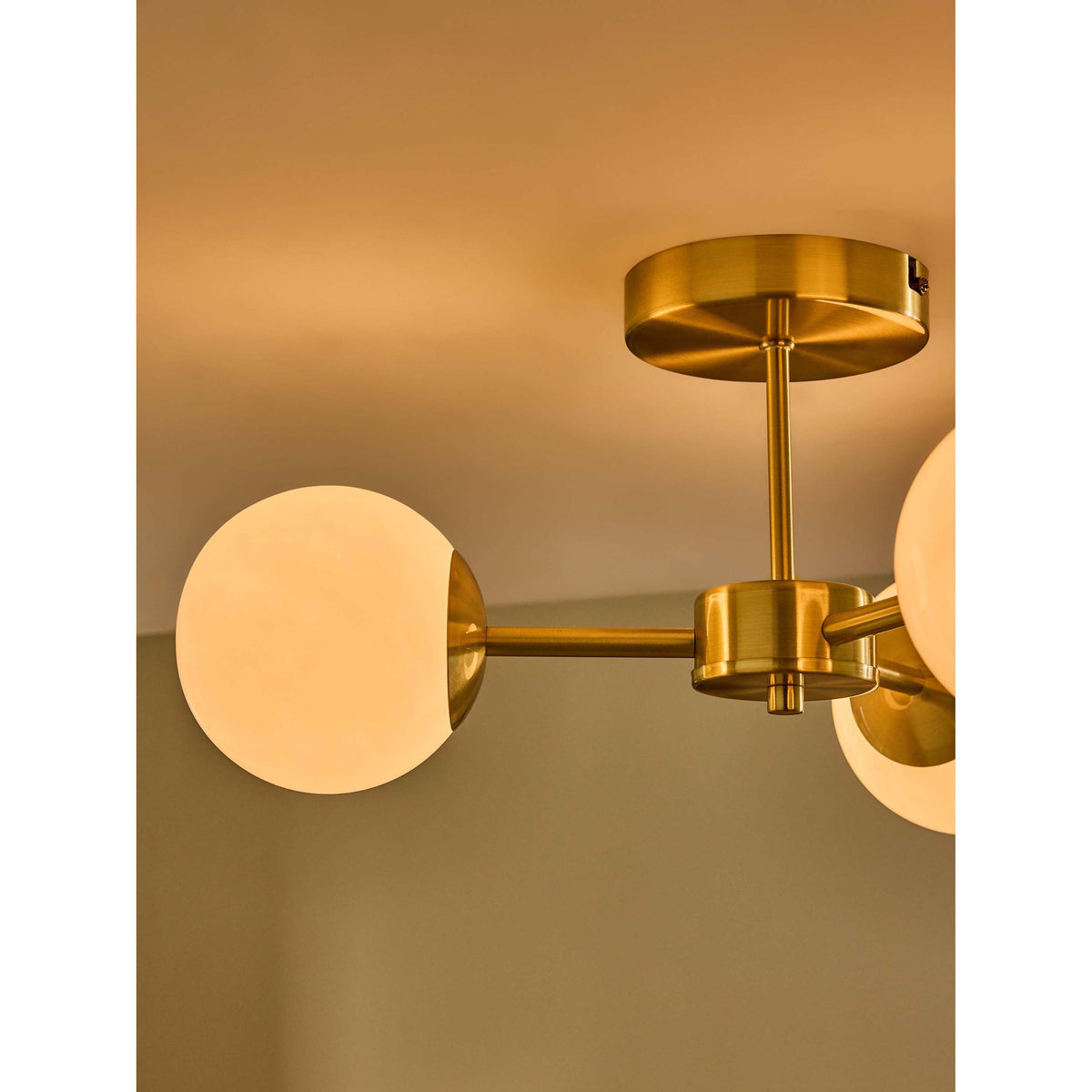 MADE.COM Brass/Opal Globe 3 Light Flush Ceiling