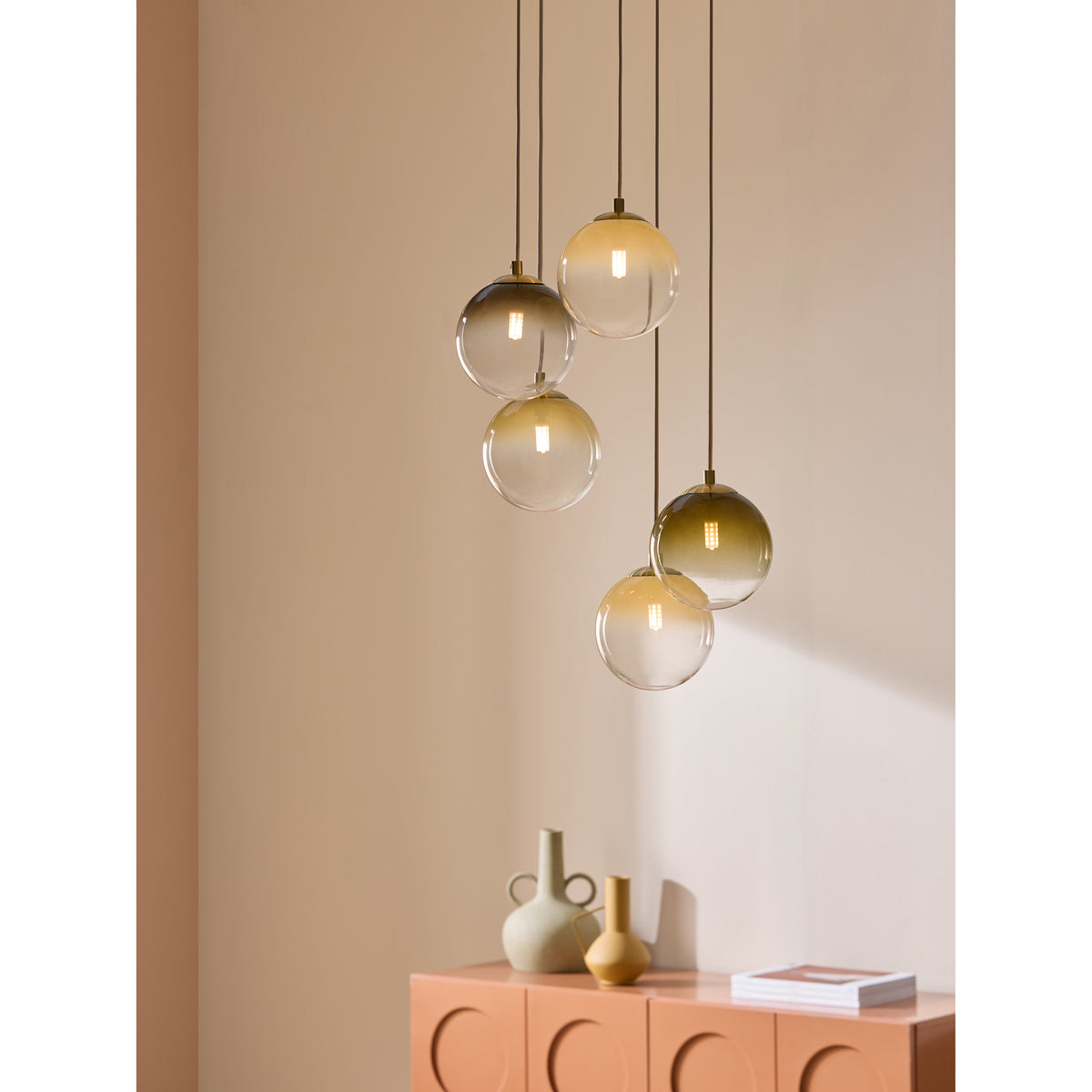 MADE.COM Brass/Green Ombre Globe 5 Light Ceiling