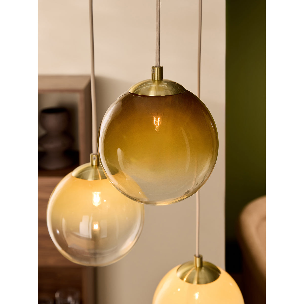 MADE.COM Brass/Green Ombre Globe 3 Light Ceiling
