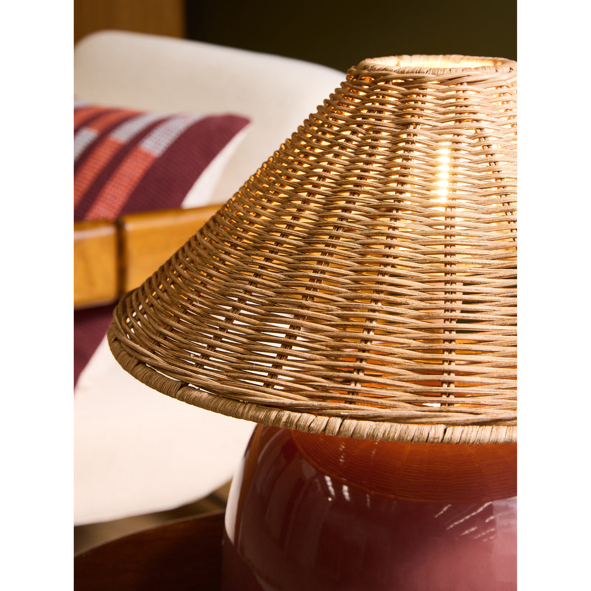 MADE.COM Burgundy Red/ Rattan Nora Table Lamp