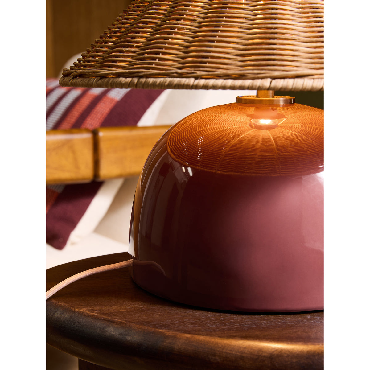 MADE.COM Burgundy Red/ Rattan Nora Table Lamp