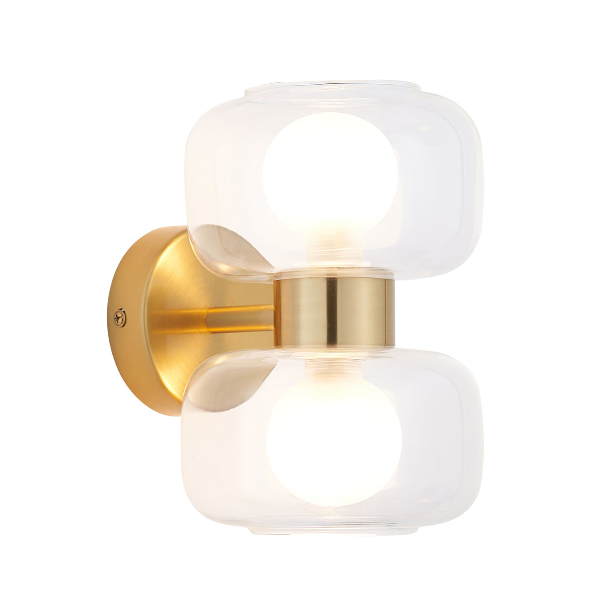 Endon Rossano 2lt Wall Warm brass plate & clear/frosted glass