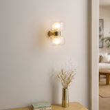 Endon Rossano 2lt Wall Warm brass plate & clear/frosted glass