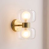 Endon Rossano 2lt Wall Warm brass plate & clear/frosted glass