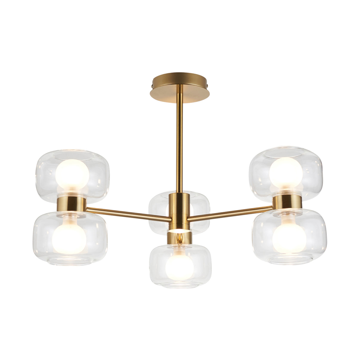 Endon Rossano 6lt Semi Flush Warm brass plate & clear/frosted glass