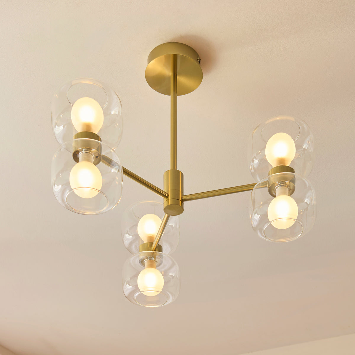 Endon Rossano 6lt Semi Flush Warm brass plate & clear/frosted glass