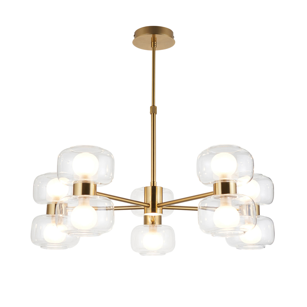 Endon Rossano 10Lt Pendant Warm brass plate & clear/frosted glass