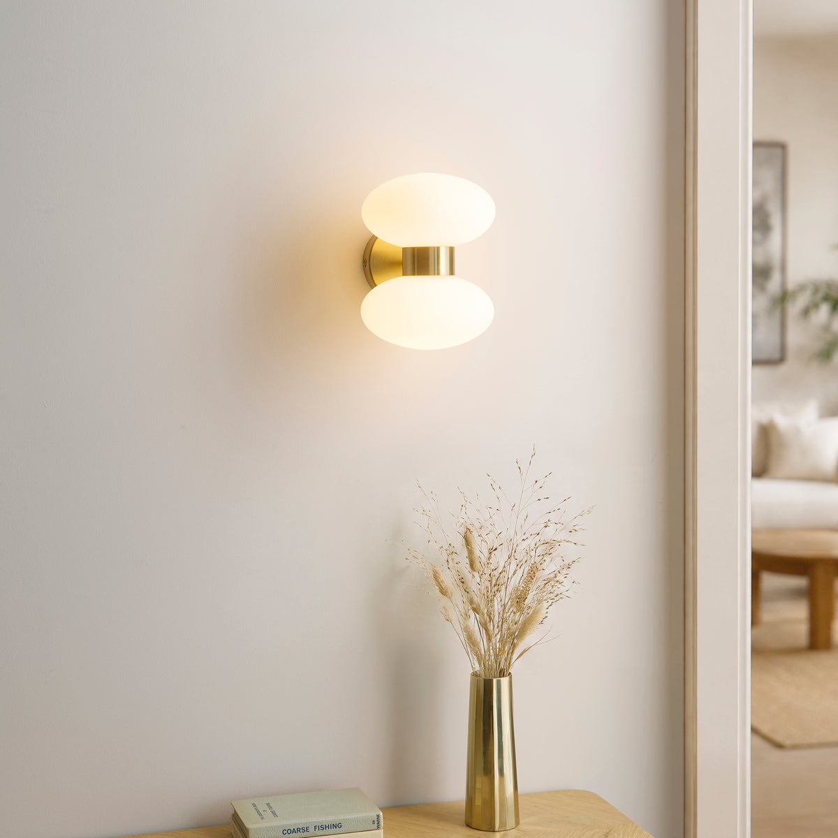 Endon Rossano 2lt Wall Warm brass plate & opal glass