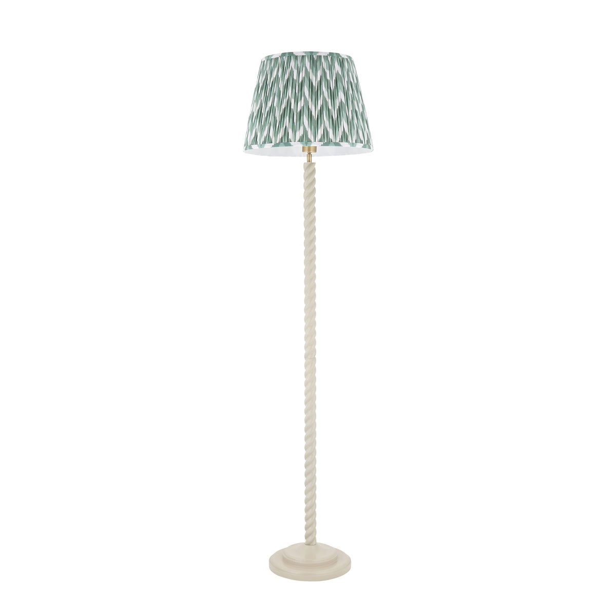 Endon Twist & ZigZag 40cm Floor Satin almond white paint & cotswold green fabric