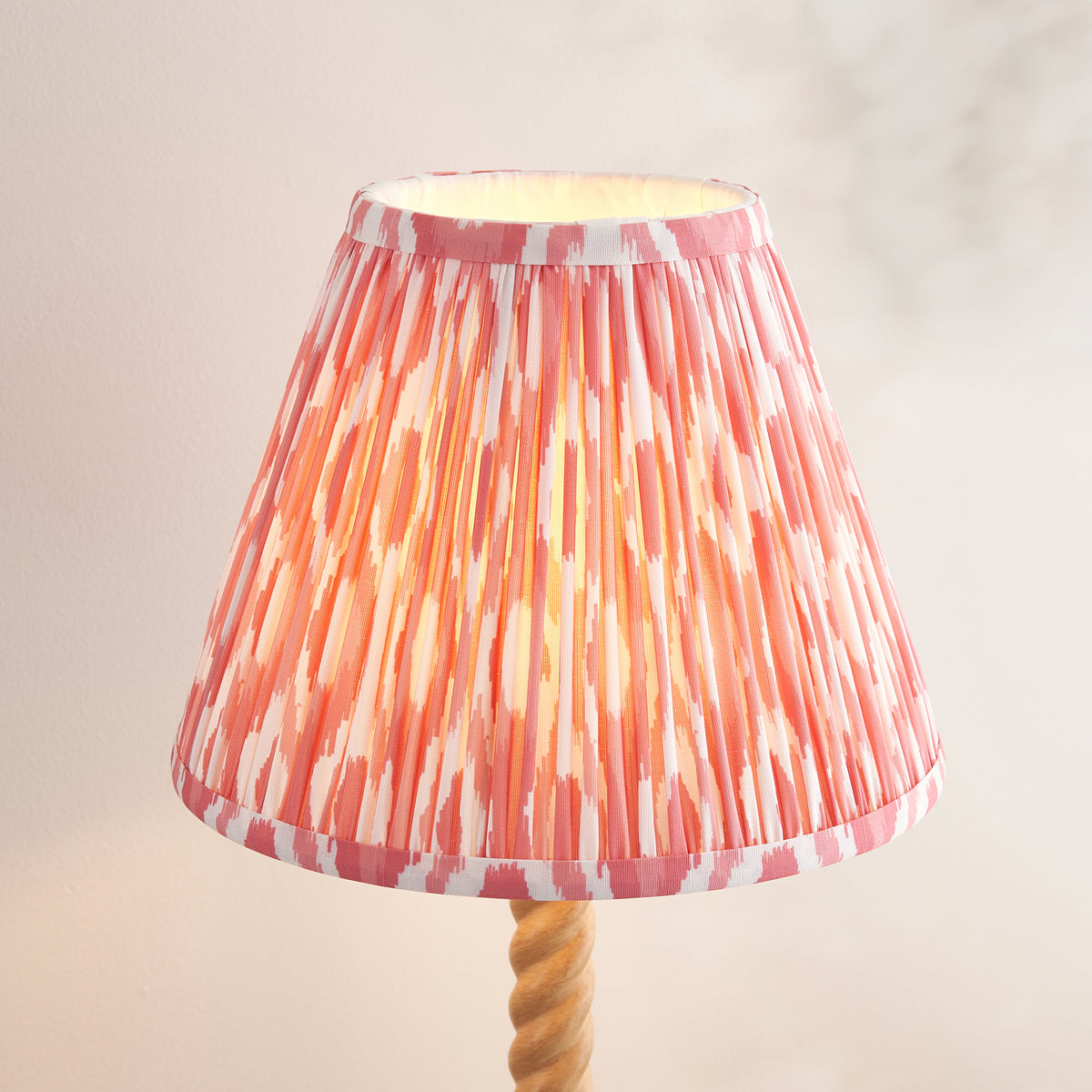 Endon Twist & Ikat 25cm Table Oak effect resin & coral pink fabric