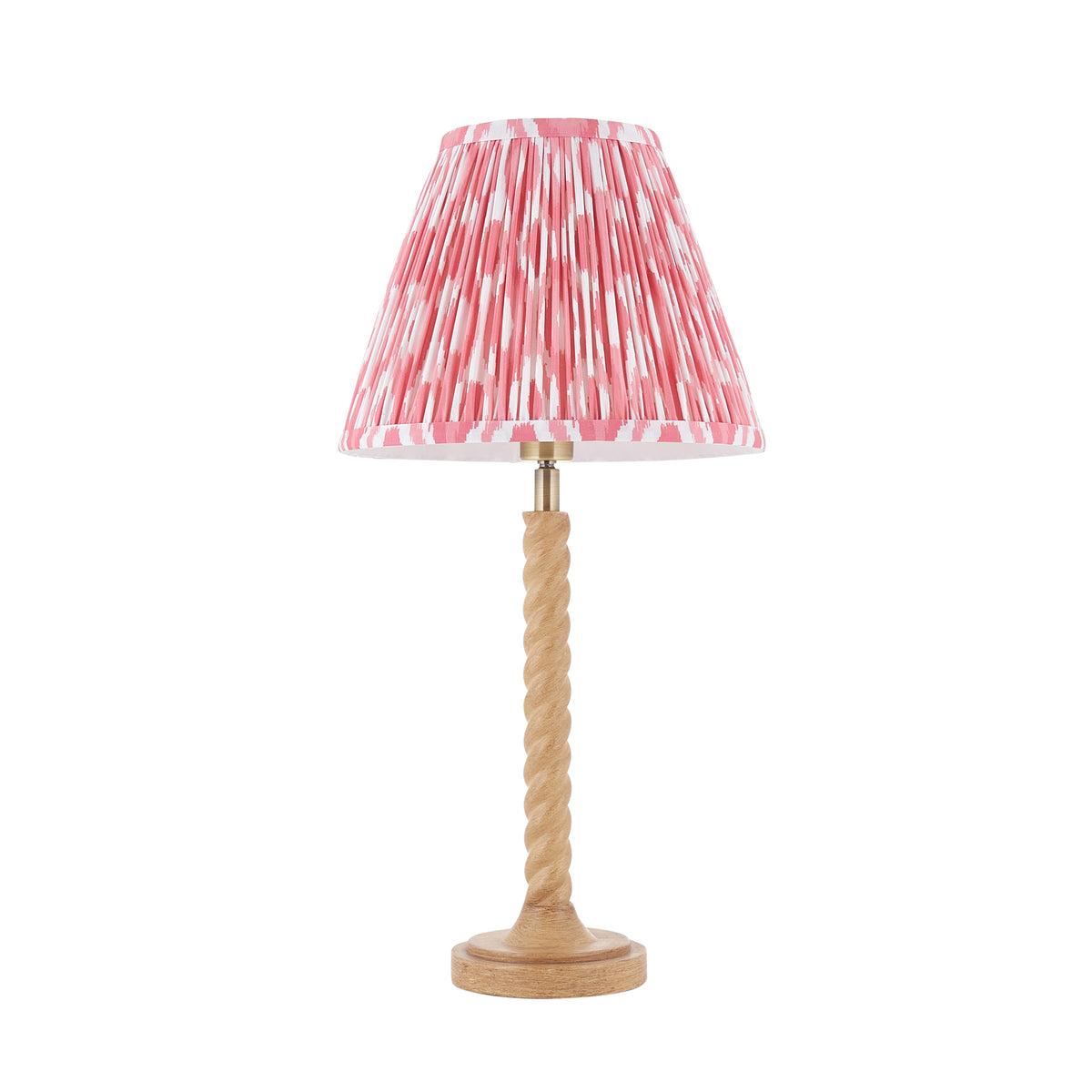 Endon Twist & Ikat 25cm Table Oak effect resin & coral pink fabric