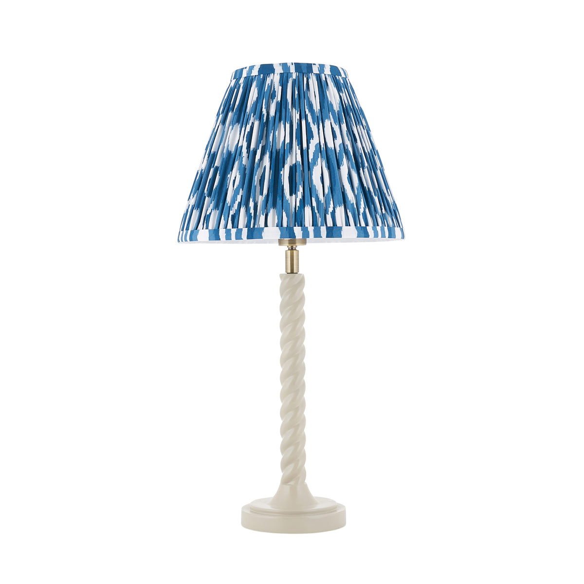 Endon Twist & Ikat 25cm Table Satin almond white paint & marlin blue fabric