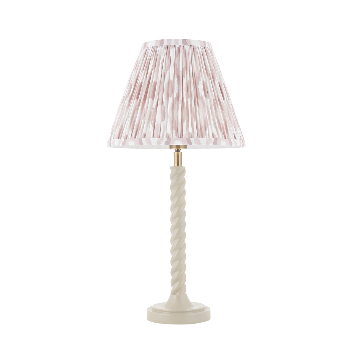 Endon Twist & Ikat 25cm Table Satin almond white paint & neutral print fabric