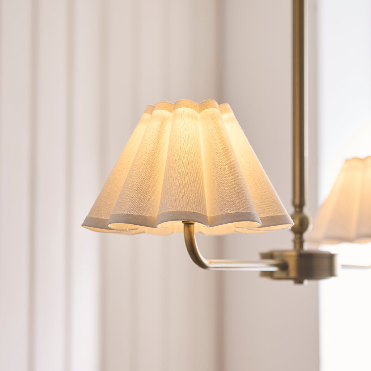 Endon Sylvie 2lt Linear Pendant Antique brass plate & vintage white cotton