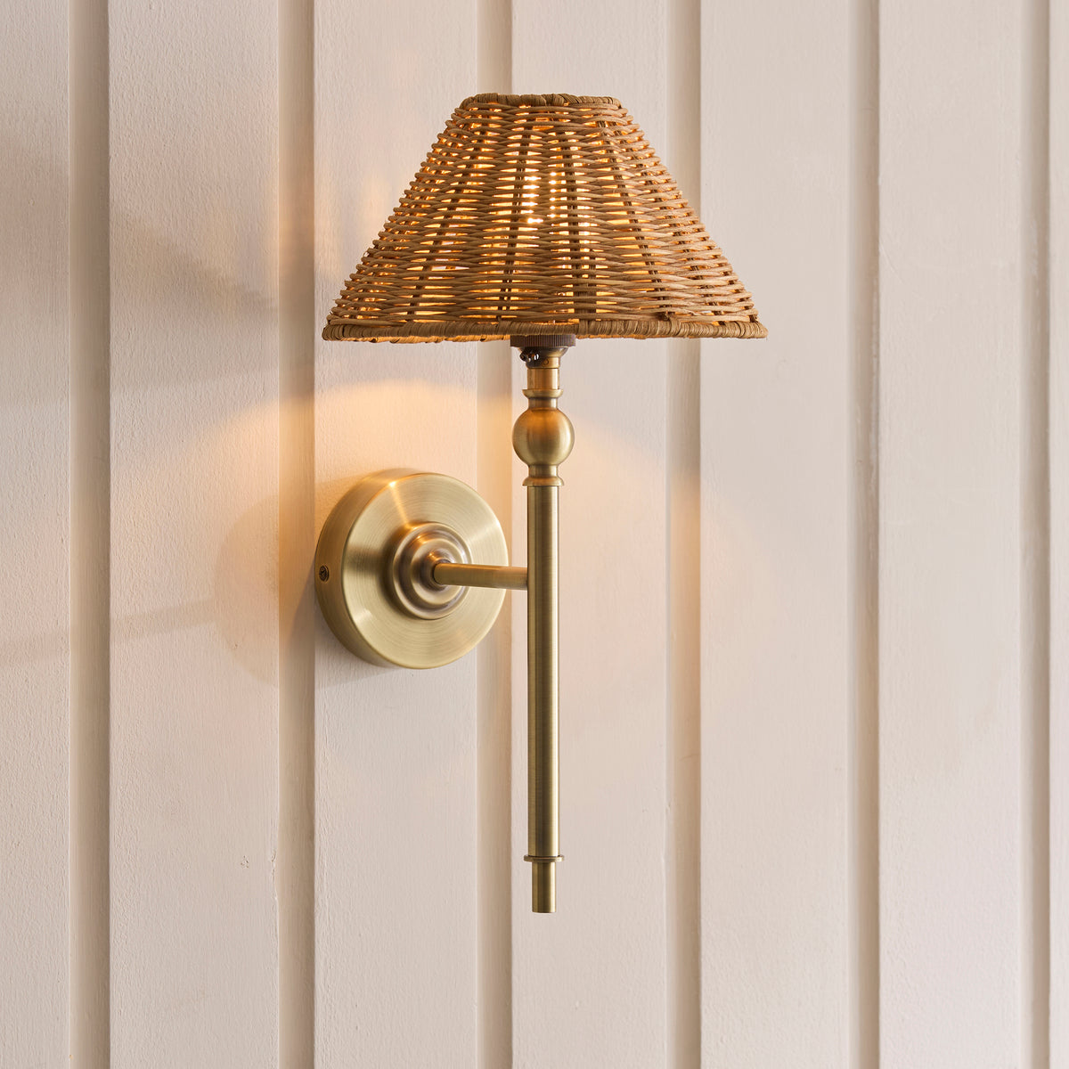 Endon Jericho Wall Antique brass plate & dark rattan
