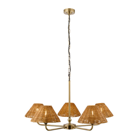Endon Jericho 5lt Pendant Antique brass plate & dark rattan