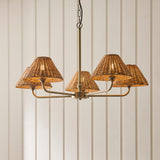 Endon Jericho 5lt Pendant Antique brass plate & dark rattan