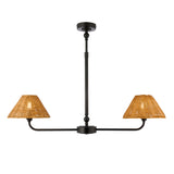 Endon Jericho 2lt Linear Pendant Matt black & dark rattan