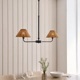 Endon Jericho 2lt Linear Pendant Matt black & dark rattan