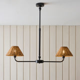 Endon Jericho 2lt Linear Pendant Matt black & dark rattan