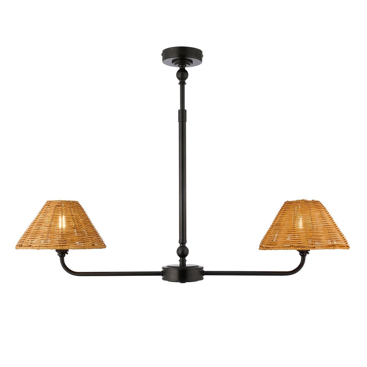 Endon Jericho 2lt Linear Pendant Matt black & dark rattan