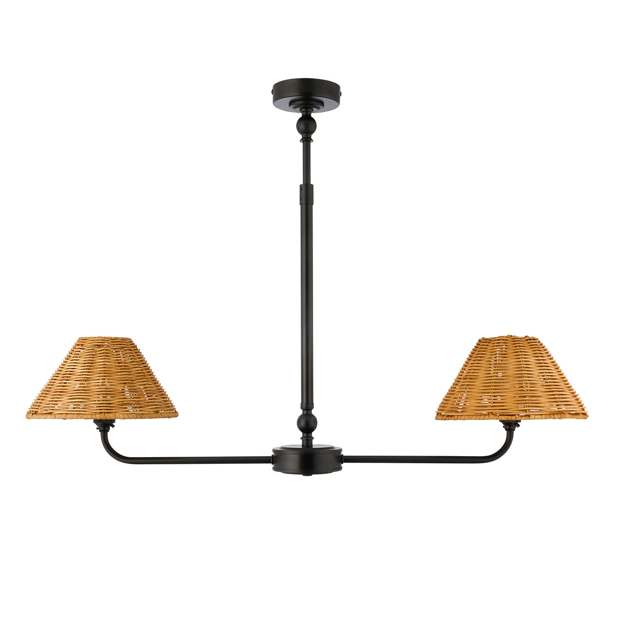 Endon Jericho 2lt Linear Pendant Matt black & dark rattan