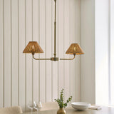 Endon Jericho 2lt Linear Pendant Antique brass plate & dark rattan