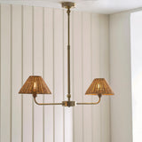Endon Jericho 2lt Linear Pendant Antique brass plate & dark rattan