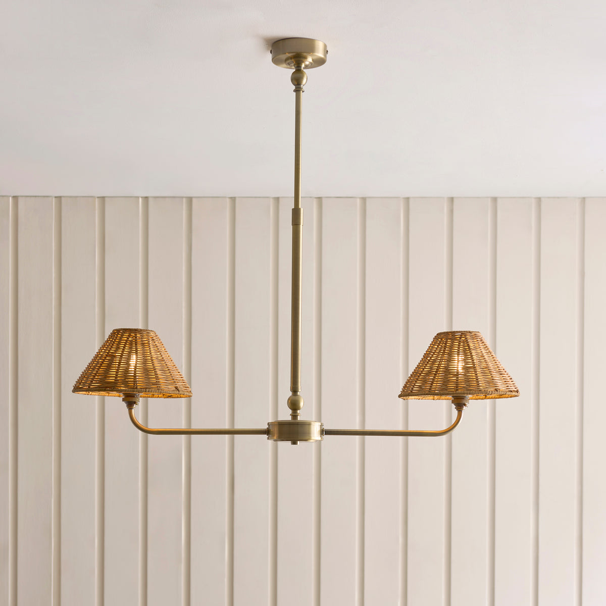 Endon Jericho 2lt Linear Pendant Antique brass plate & dark rattan