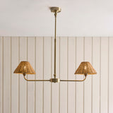 Endon Jericho 2lt Linear Pendant Antique brass plate & dark rattan
