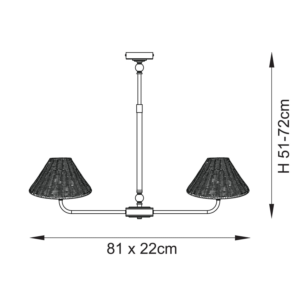 Endon Jericho 2lt Linear Pendant Antique brass plate & dark rattan