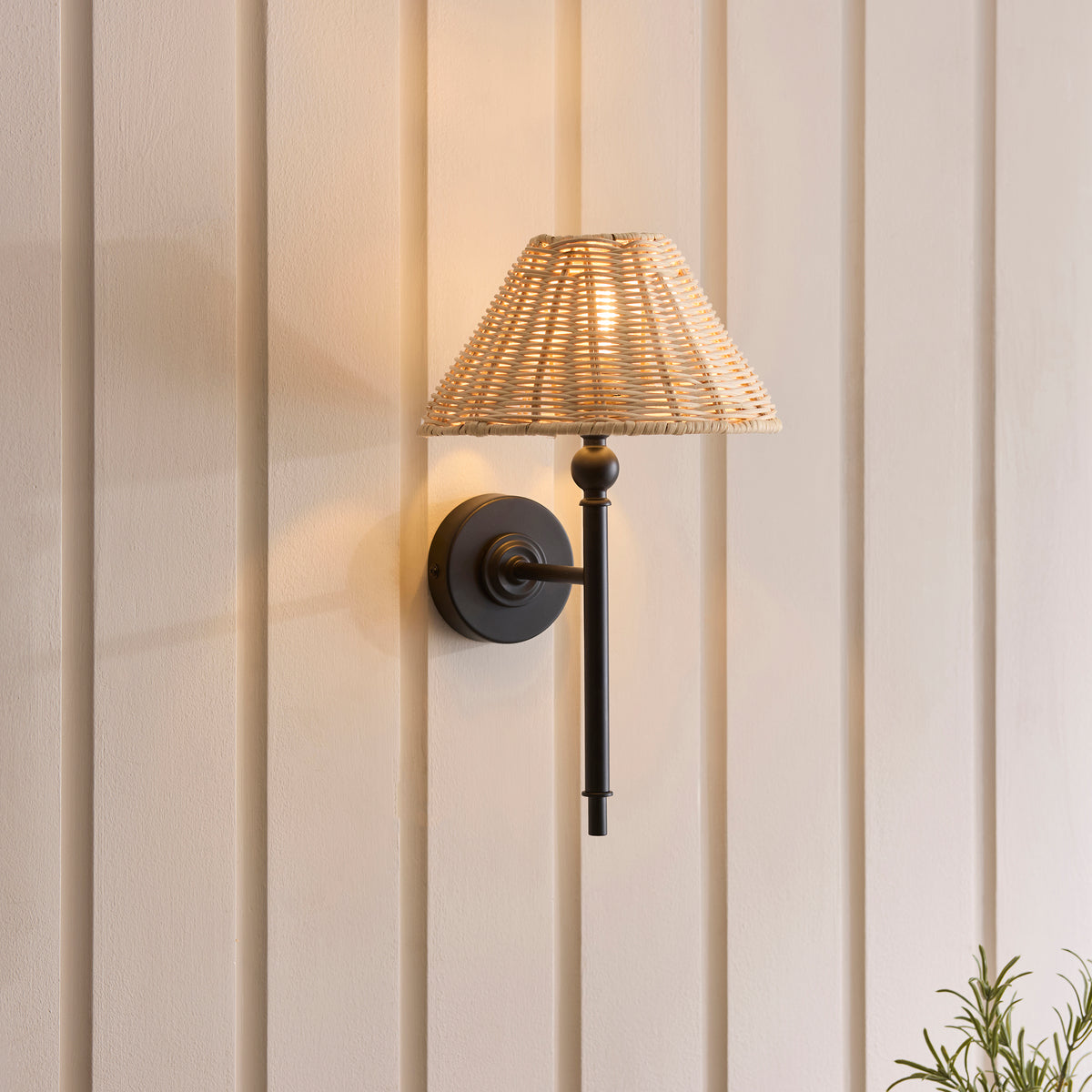 Endon Jericho Wall Matt black & natural rattan