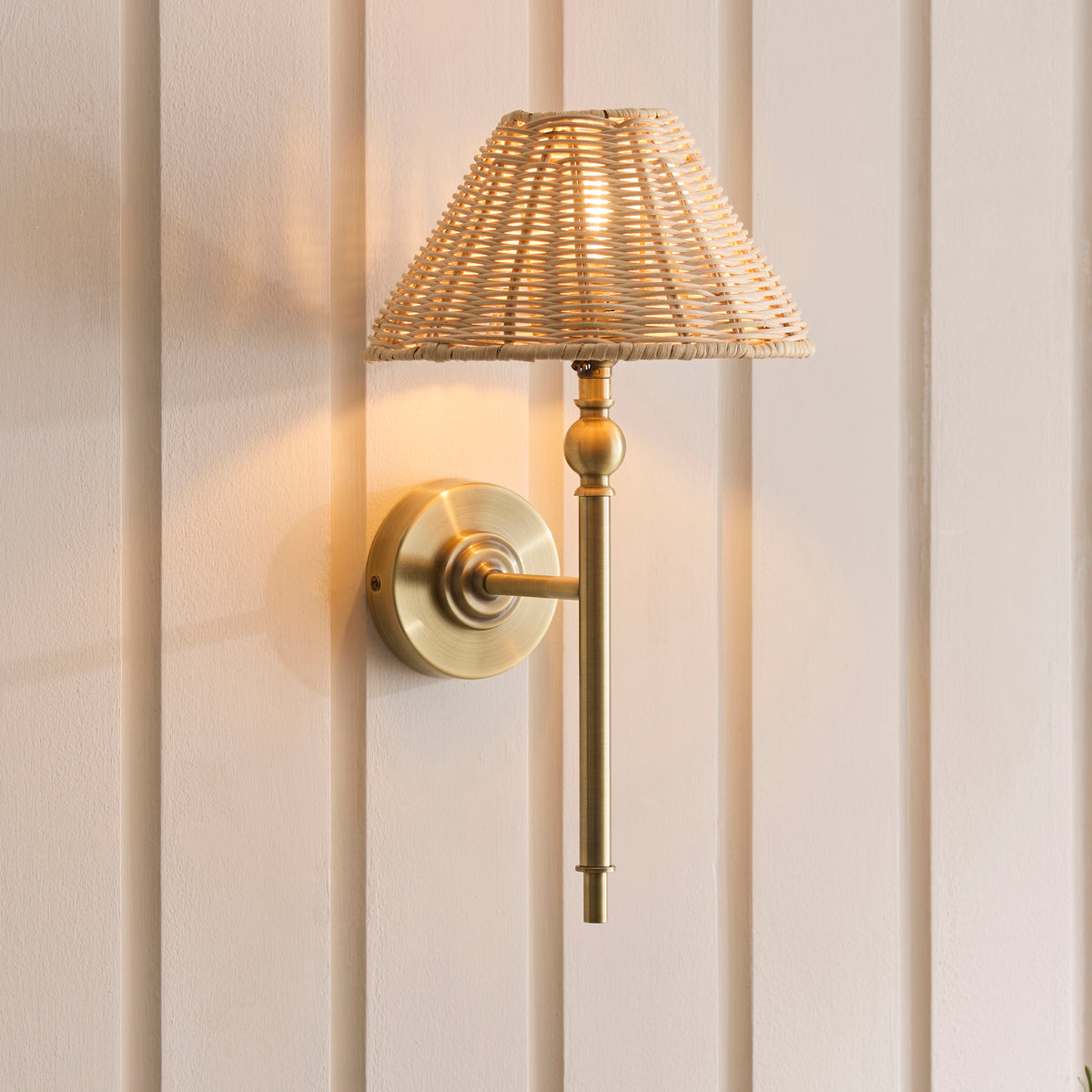 Endon Jericho Wall Antique brass plate & natural rattan