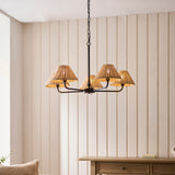 Endon Jericho 5lt Pendant Matt black & natural rattan