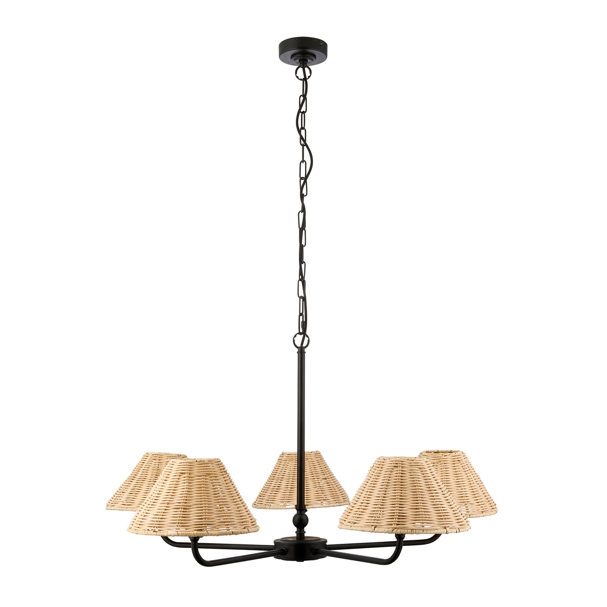Endon Jericho 5lt Pendant Matt black & natural rattan