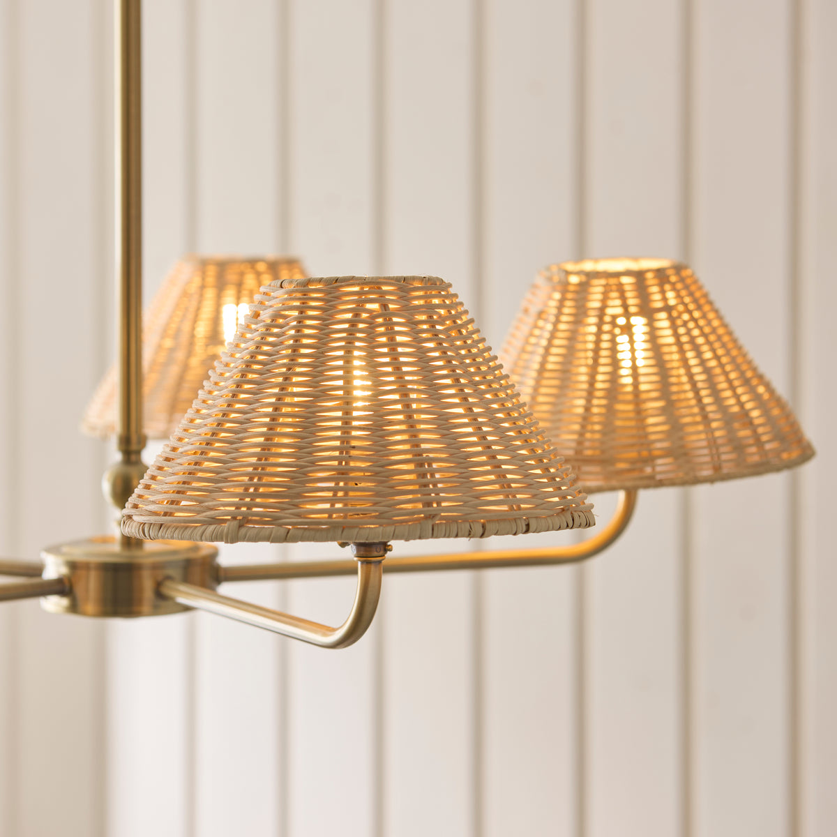 Endon Jericho 5lt Pendant Antique brass plate & natural rattan