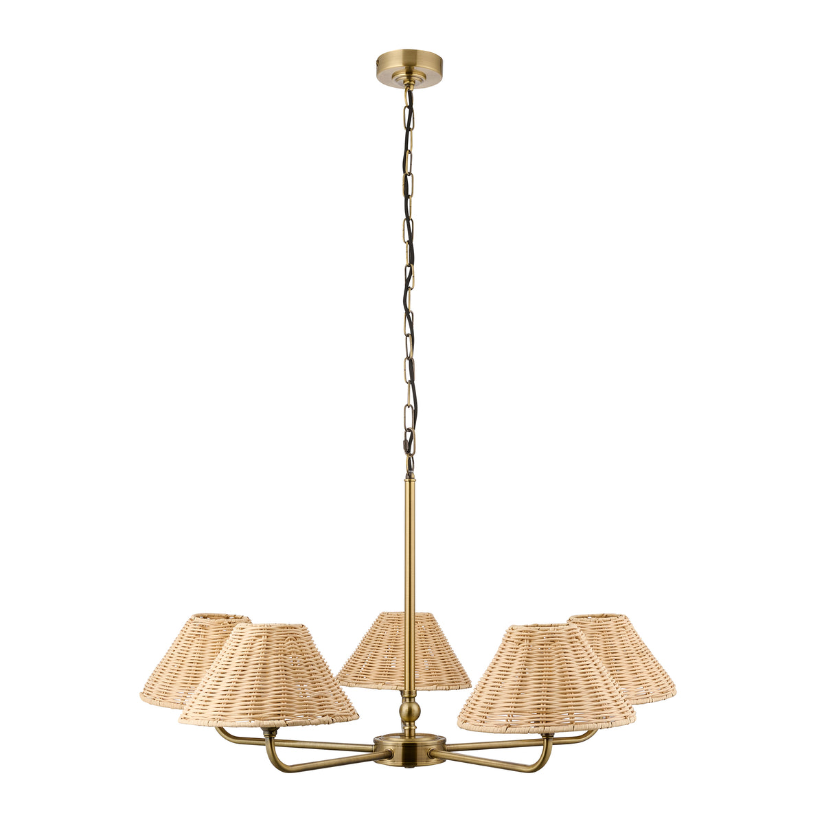 Endon Jericho 5lt Pendant Antique brass plate & natural rattan